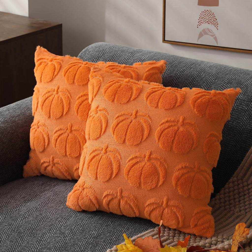 DFXSZ Fall Pillow Covers 18x18 2Pcs Rust Pumpkin Fall Decorations for Home