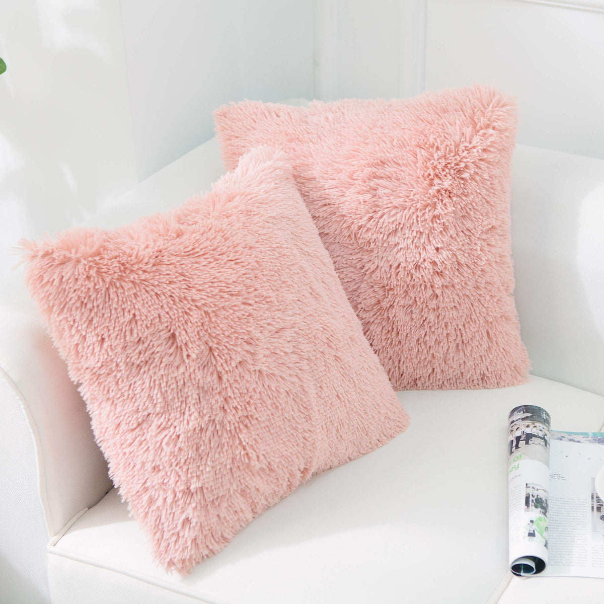 NordECO HOME Luxury Soft Faux Fur Fleece Cushion Cover Pillowcase Spring Decorative Throw Pillows Covers, No Pillow Insert, 18" x 18" Inch, White, 2 Pack