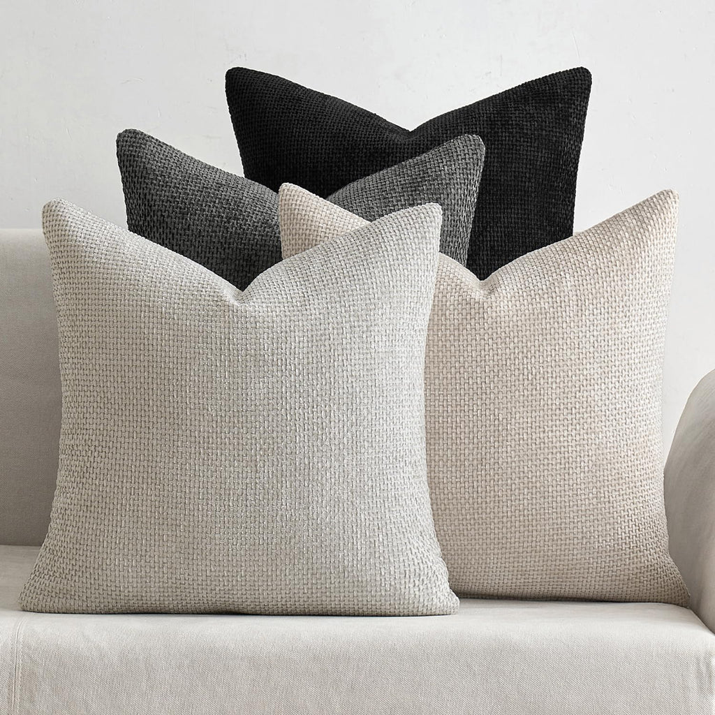 MIULEE Soft Decorative Chenille Pillow Covers Blue Series 18x18 Pack of 4