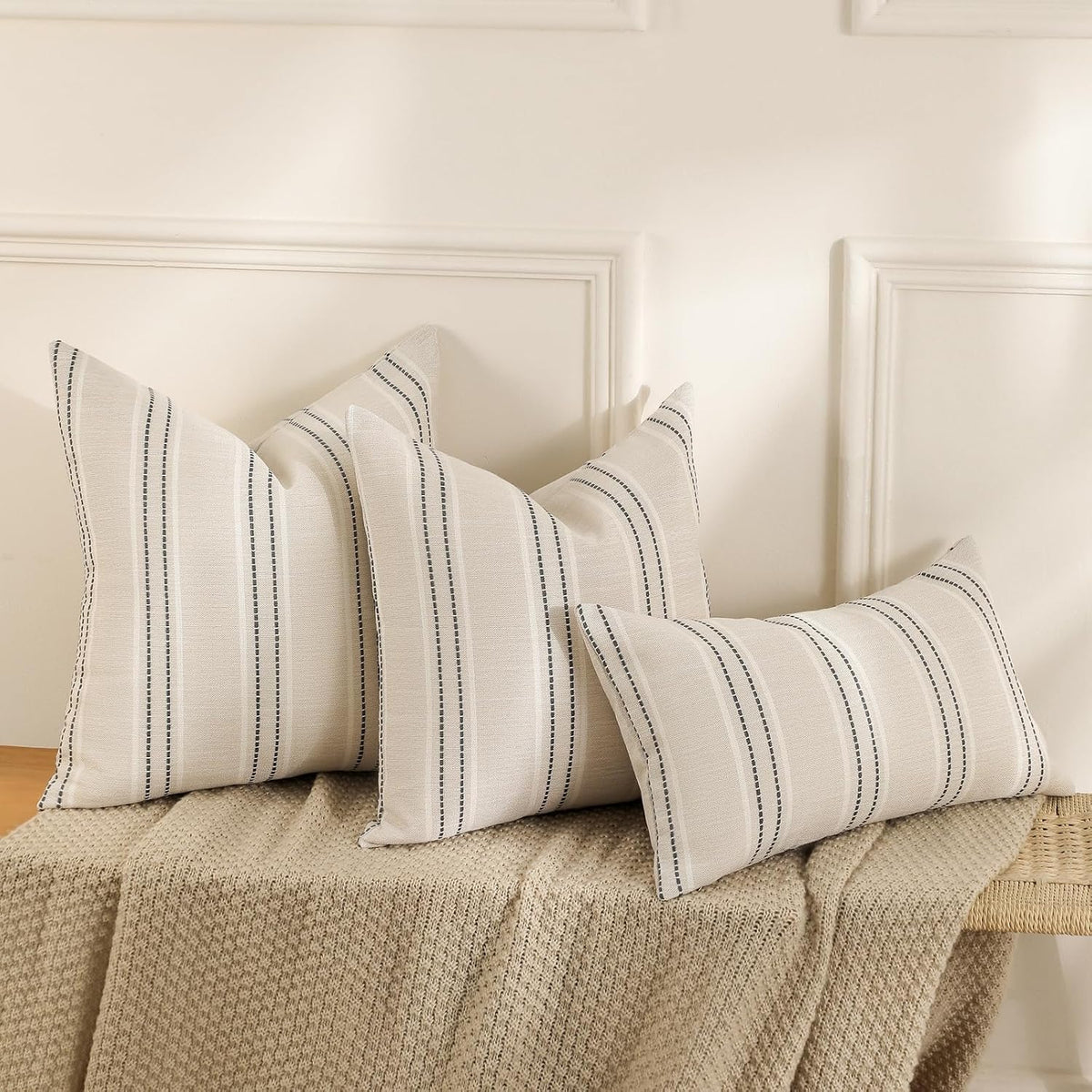 Hckot Decorative Throw Pillow Covers 20x20 Set of 2 Striped Pillow Covers