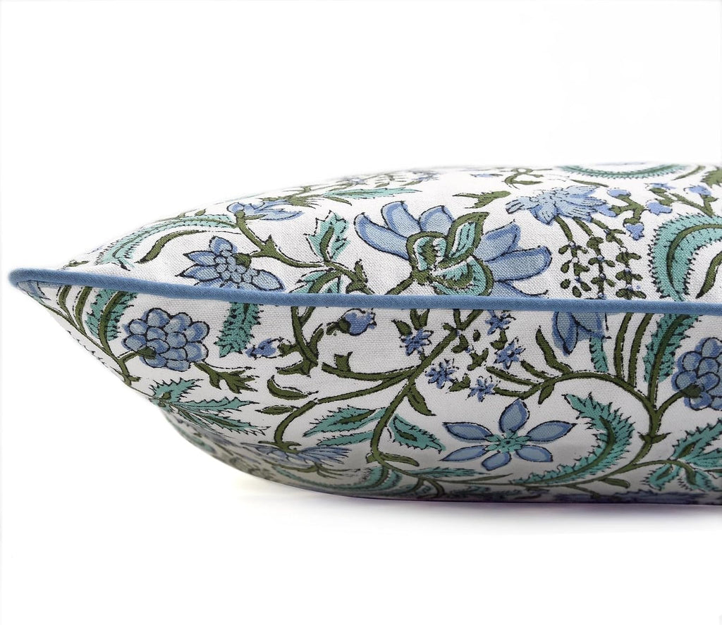 Ridhi Block Print Columbia Blue Pillow Cover 18" x 18" (Pack of 2) Decorative Couch Pillows for Living Room, Chic Boho Cute Outdoor Pillows Covers Gifts for Spring, Easter and Valentine