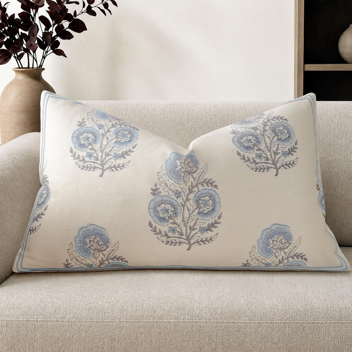 Vintage Floral 14x36 Lumbar Pillow Cover for Bed Pack of 1, Double-Sided Botanical Print Decorative Long Pillowcase Farmhouse Cushion Cover for Sofa Couch Living Bed Room, Sage Green (Cover Only)