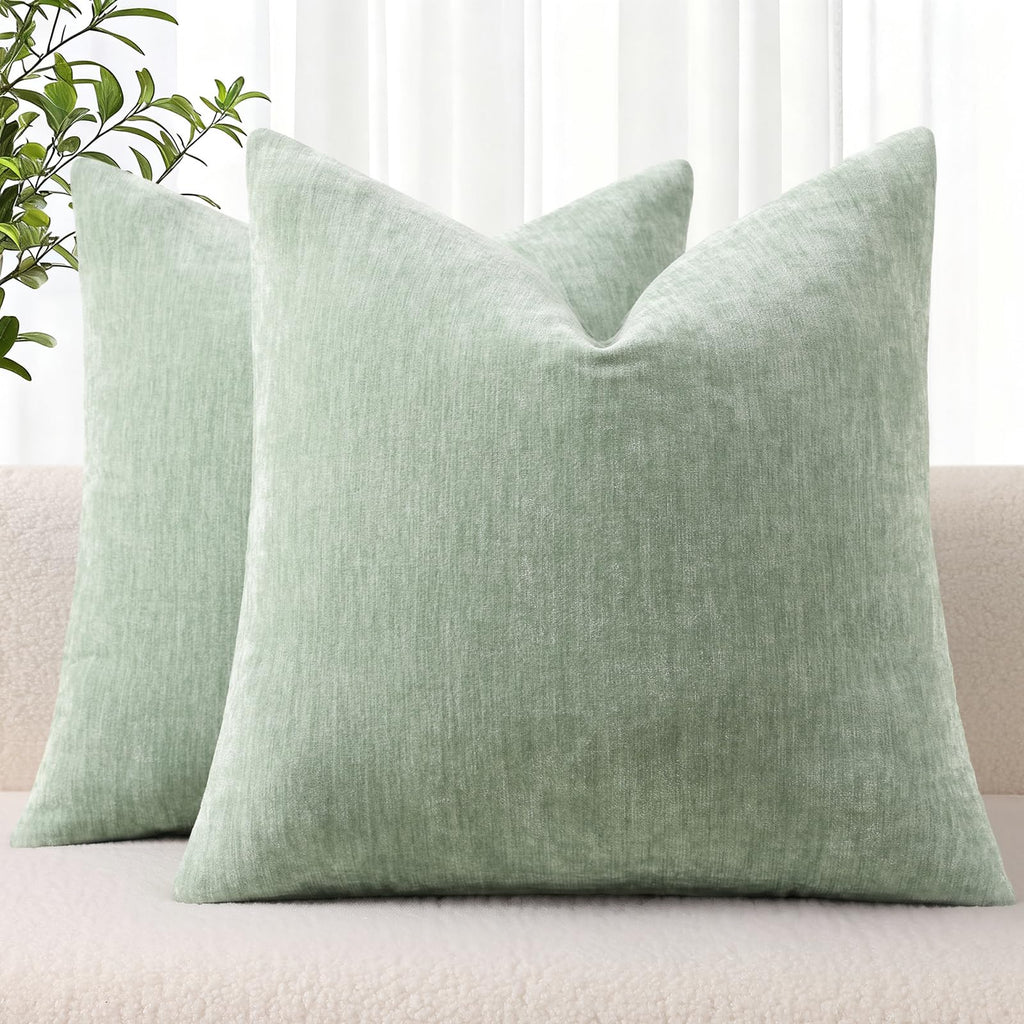 decorUhome Soft Chenille Moss Green Throw Pillow Covers 18X18 Set of 2