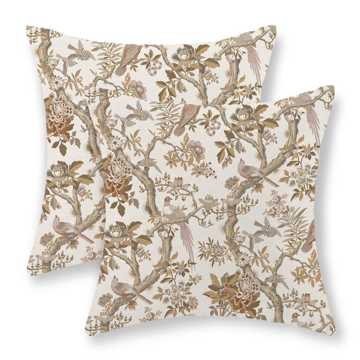 Chinoiserie Pillow Covers 18x18 Set of 2 Blue Green Bird Floral Throw Pillows Vintage Blue Flowers Decorations Outdoor Pillowcase Chinoiserie Decor Farmhouse Linen Cushion Case for Couch Home