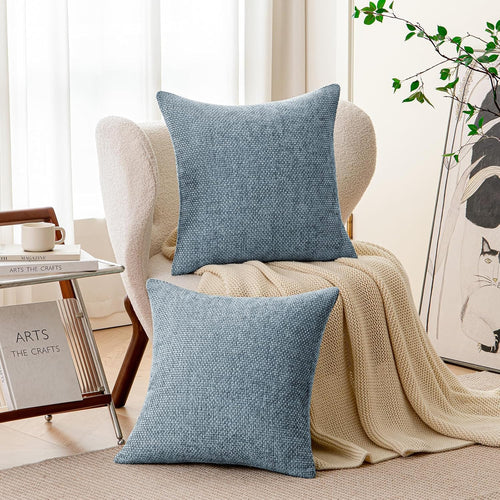 a moment Blue Chenille Throw Pillow Covers 18x18 Inch Pack of 2 Modern Decorative Throw Pillow Covers Farmhouse Cross Covers Home Decor for Sofa Bedroom Living Room