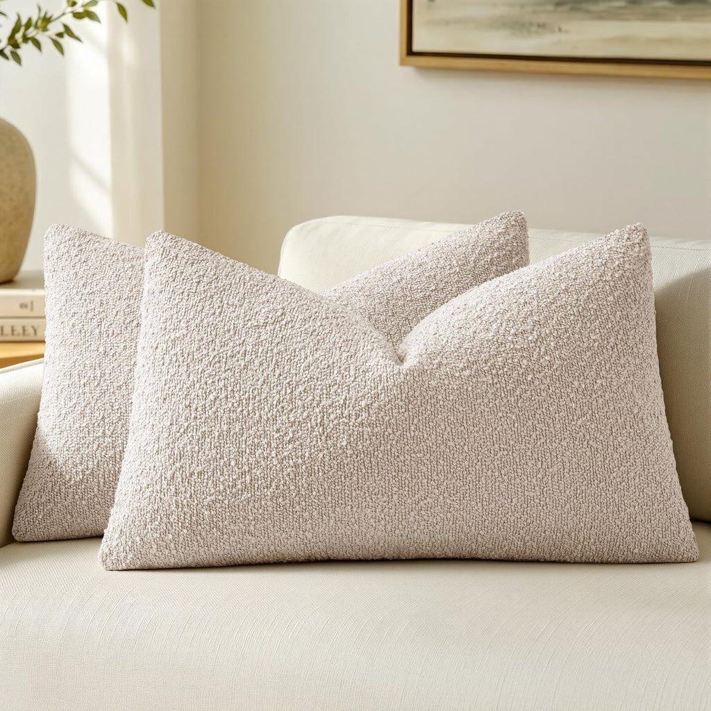 MIULEE 20x20 Decorative Boucle Couch Pillow Covers Beige