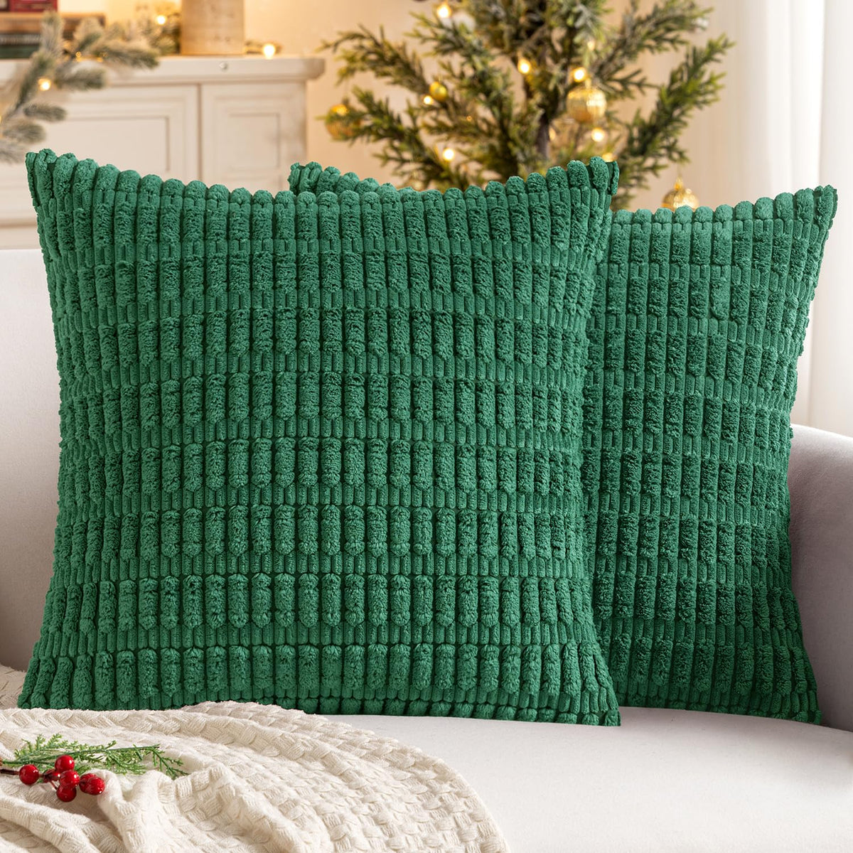 MIULEE Lumbar Corduroy Decorative Throw Pillow Covers 12x20 Cream White