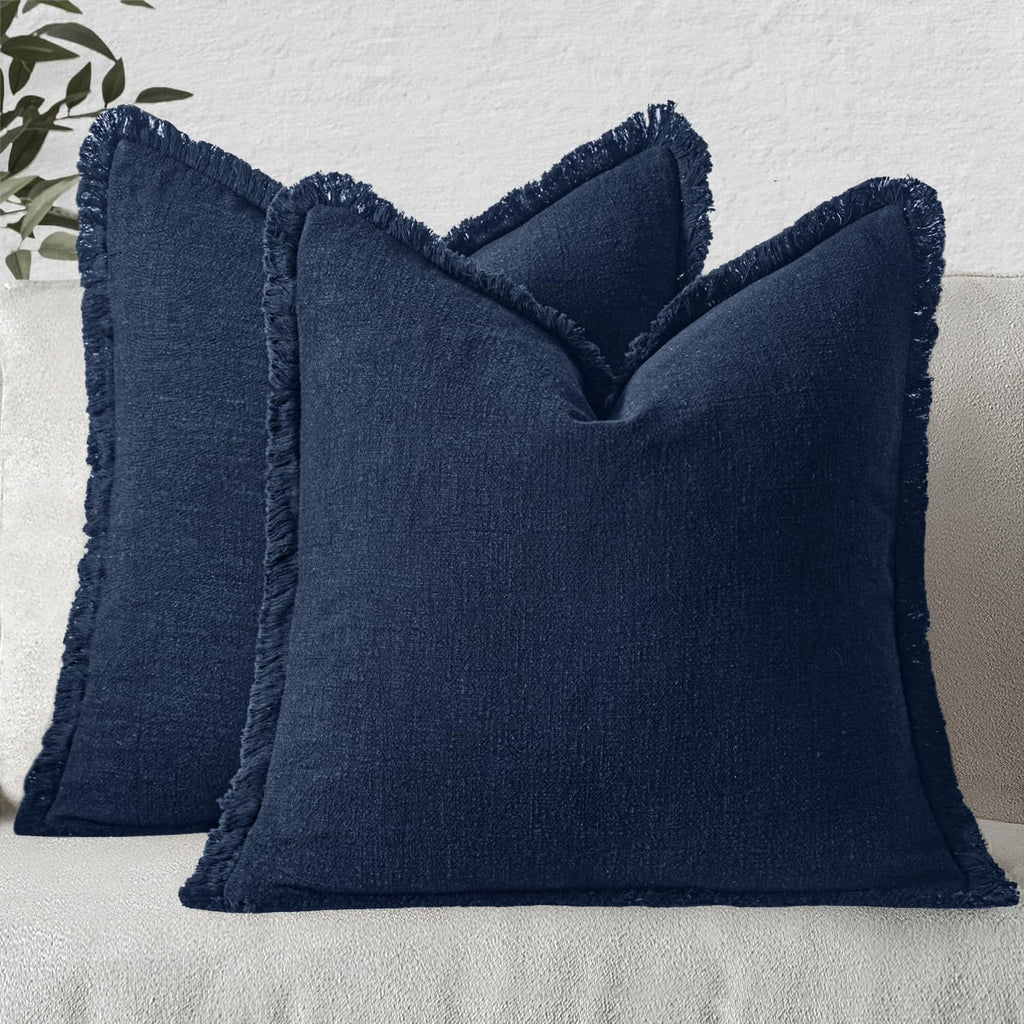 MIULEE Linen Fringe Decorative Throw Pillow Covers Natural Beige 20x20