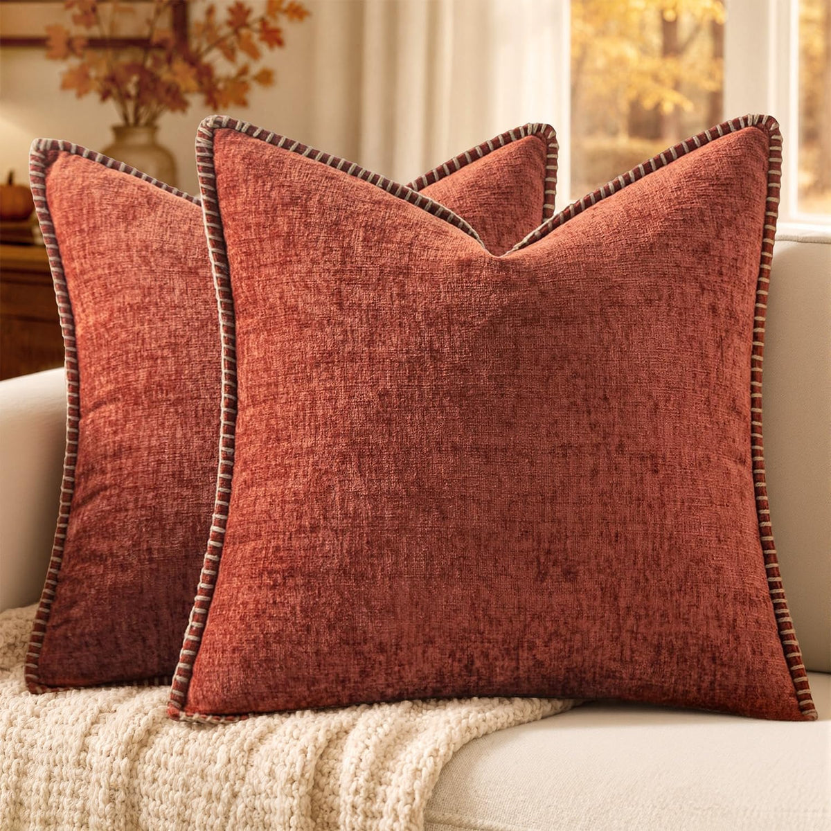 MIULEE Fall Decorative Couch Throw Pillow Covers 18x18 Inch Burnt Orange