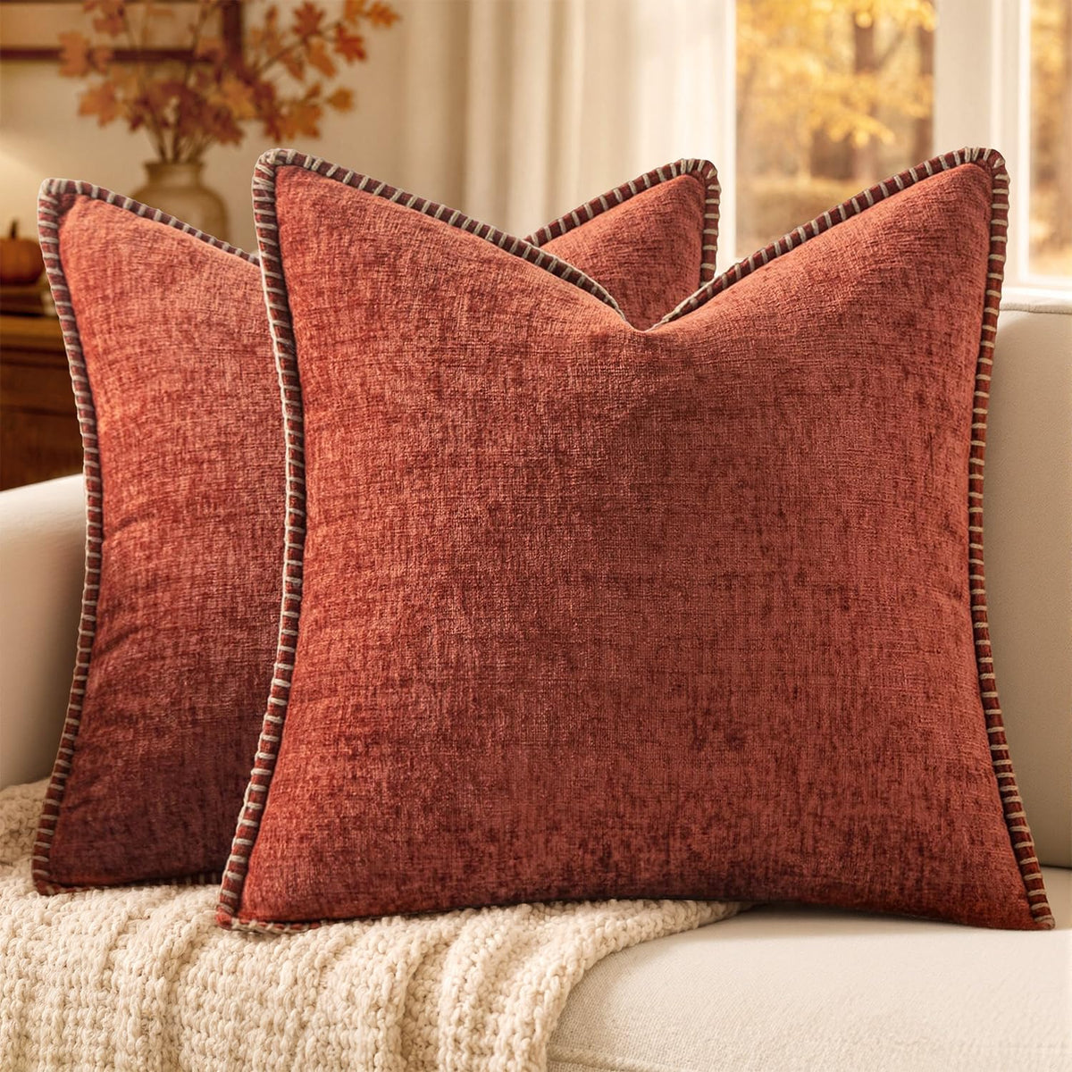 MIULEE Fall Decorative Couch Throw Pillow Covers 18x18 Inch Burnt Orange