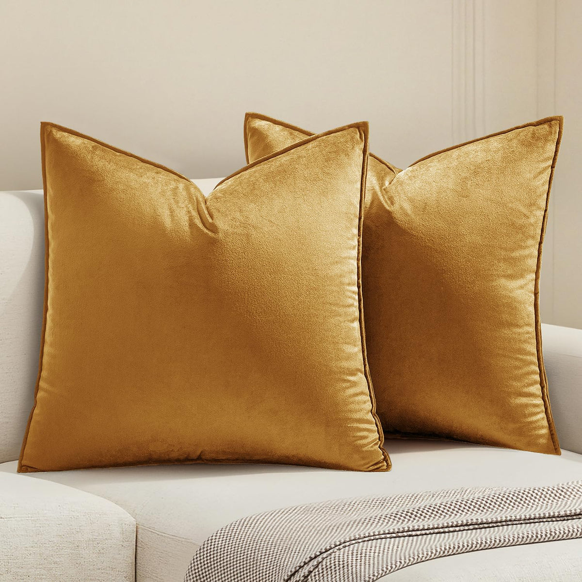 MIULEE Decorative Brown Velvet Throw Pillow Covers for Couch 22x22 Inch