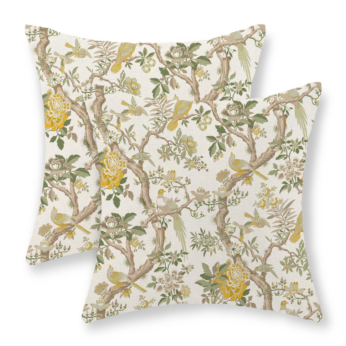 Chinoiserie Pillow Covers 18x18 Set of 2 Blue Green Bird Floral Throw Pillows Vintage Blue Flowers Decorations Outdoor Pillowcase Chinoiserie Decor Farmhouse Linen Cushion Case for Couch Home