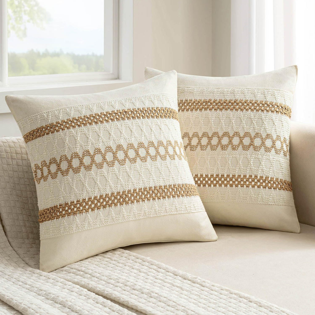 MIULEE Set of 2 Sage Green Boho Decorative Pillow Covers 18x18 Inch