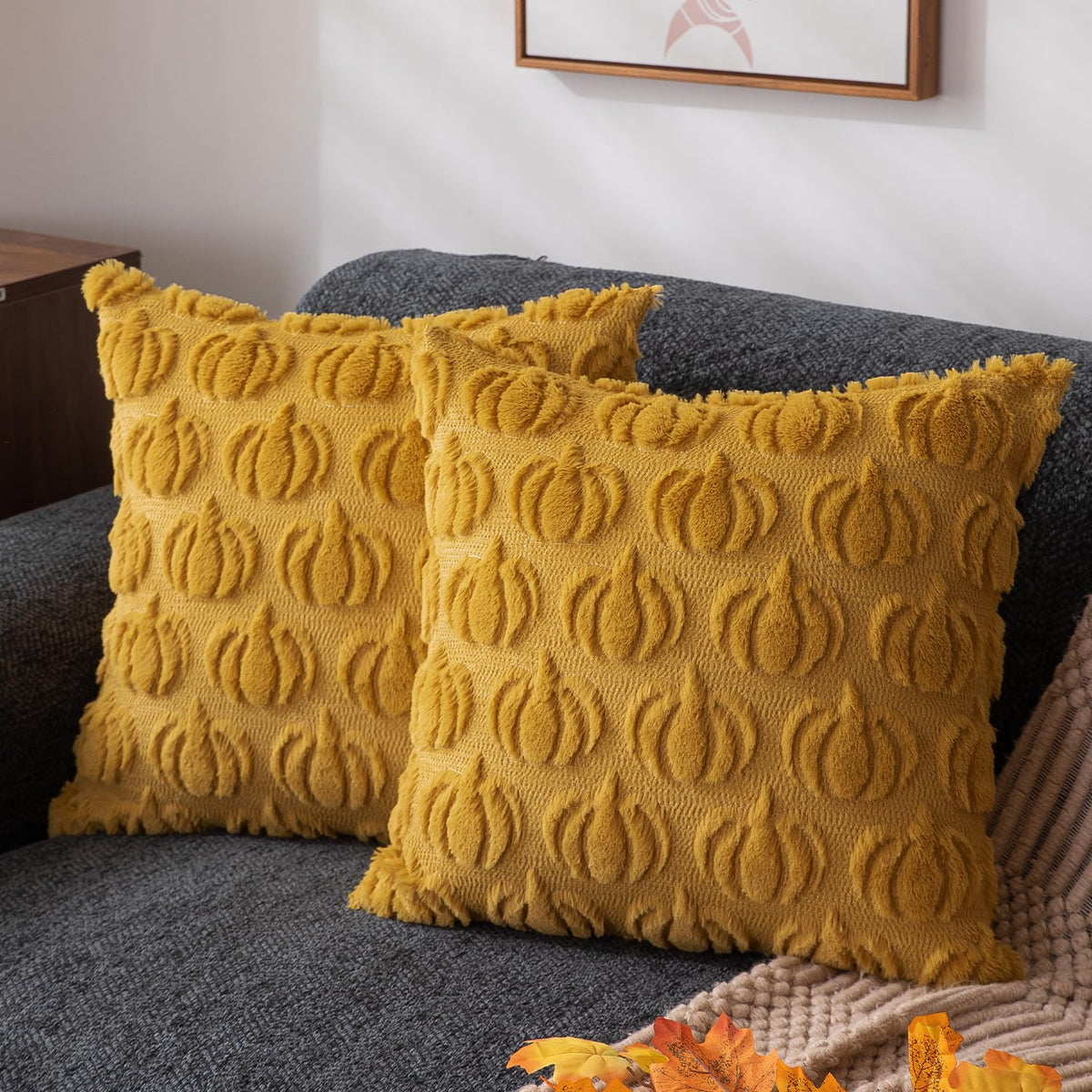 DFXSZ Fall Pillow Covers 18x18 2Pcs Rust Pumpkin Fall Decorations for Home