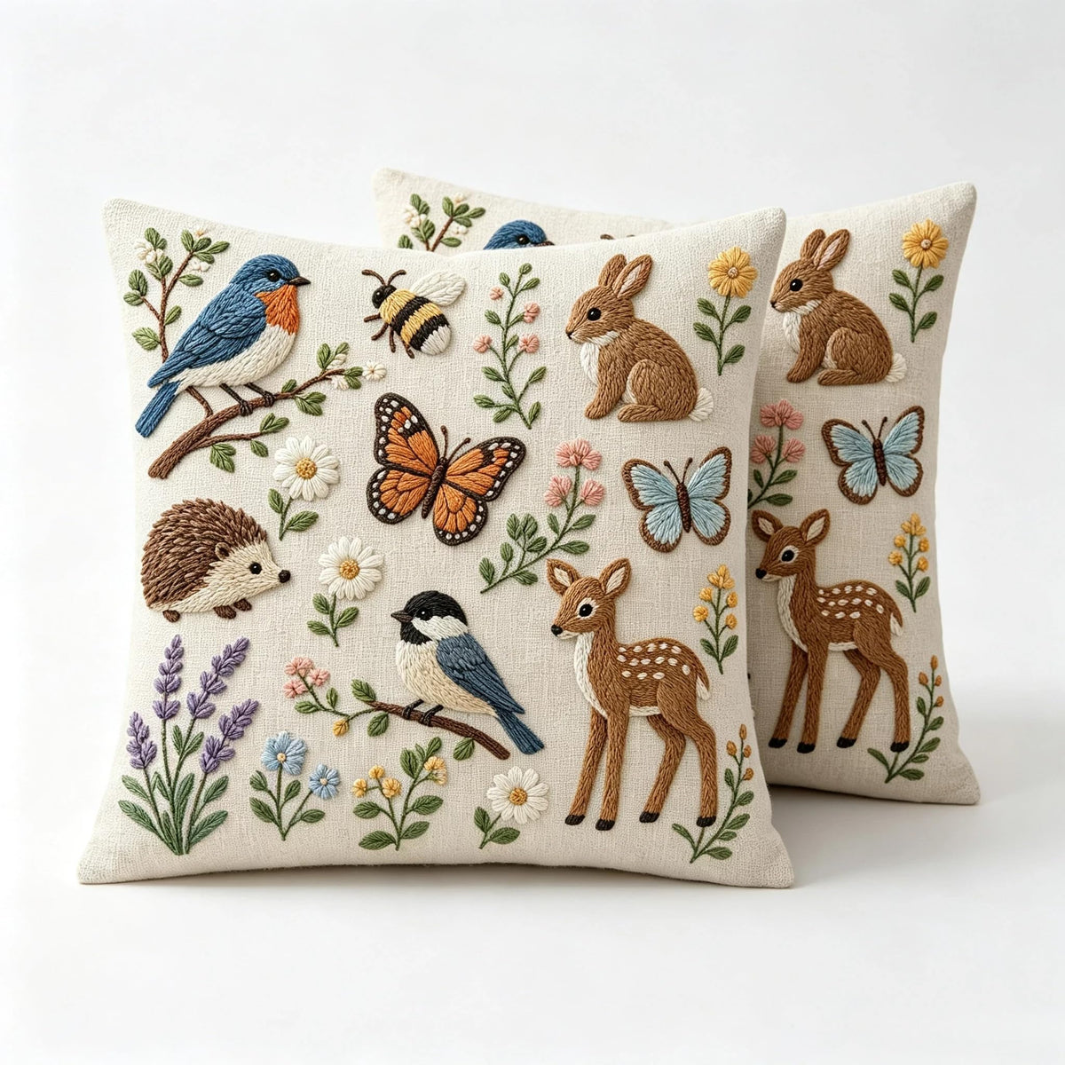 Decorative Throw Pillow Covers, Vintage Floral Pattern in Sage Green and Brown, 2 Pack Square Cushion Cases with Autumn Leaves Design，18x18 Pillows Linen Pillowcase