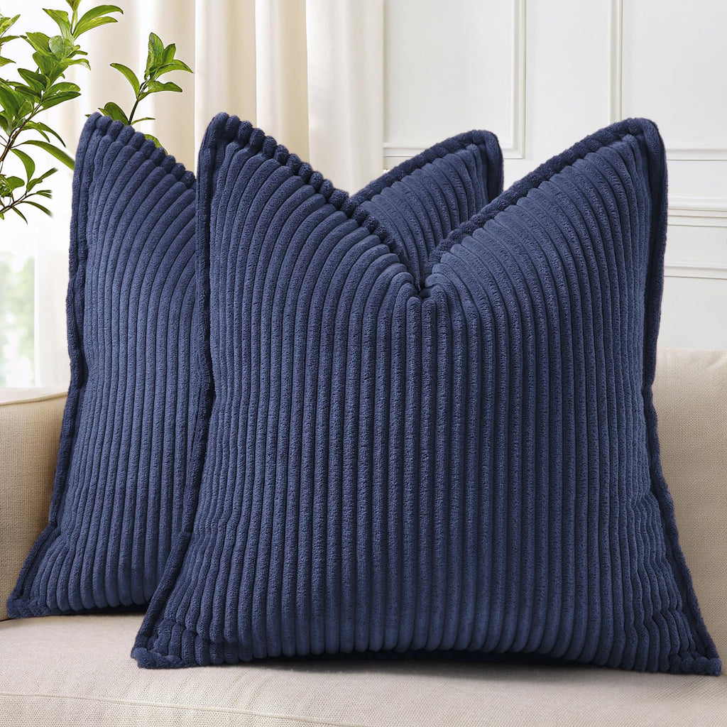 decorUhome Fall Corduroy Navy Blue Throw Pillow Covers 24x24 Set of 2