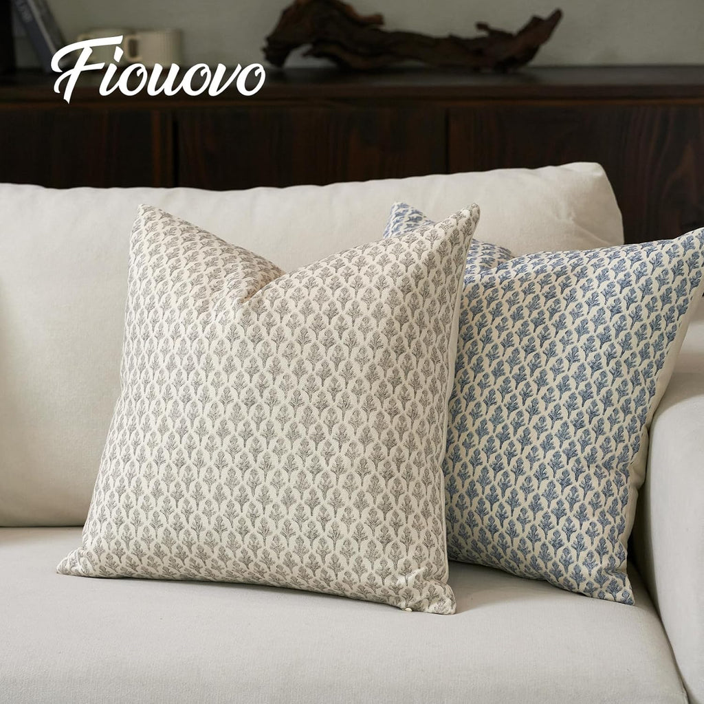 FIOUOVO Floral Pillow Covers 18x18 Pillow Cover Block Print Couch Pillows for Living Room Decorative Neutral Accent Throw Pillow Covers, 1PC, Light Taupe