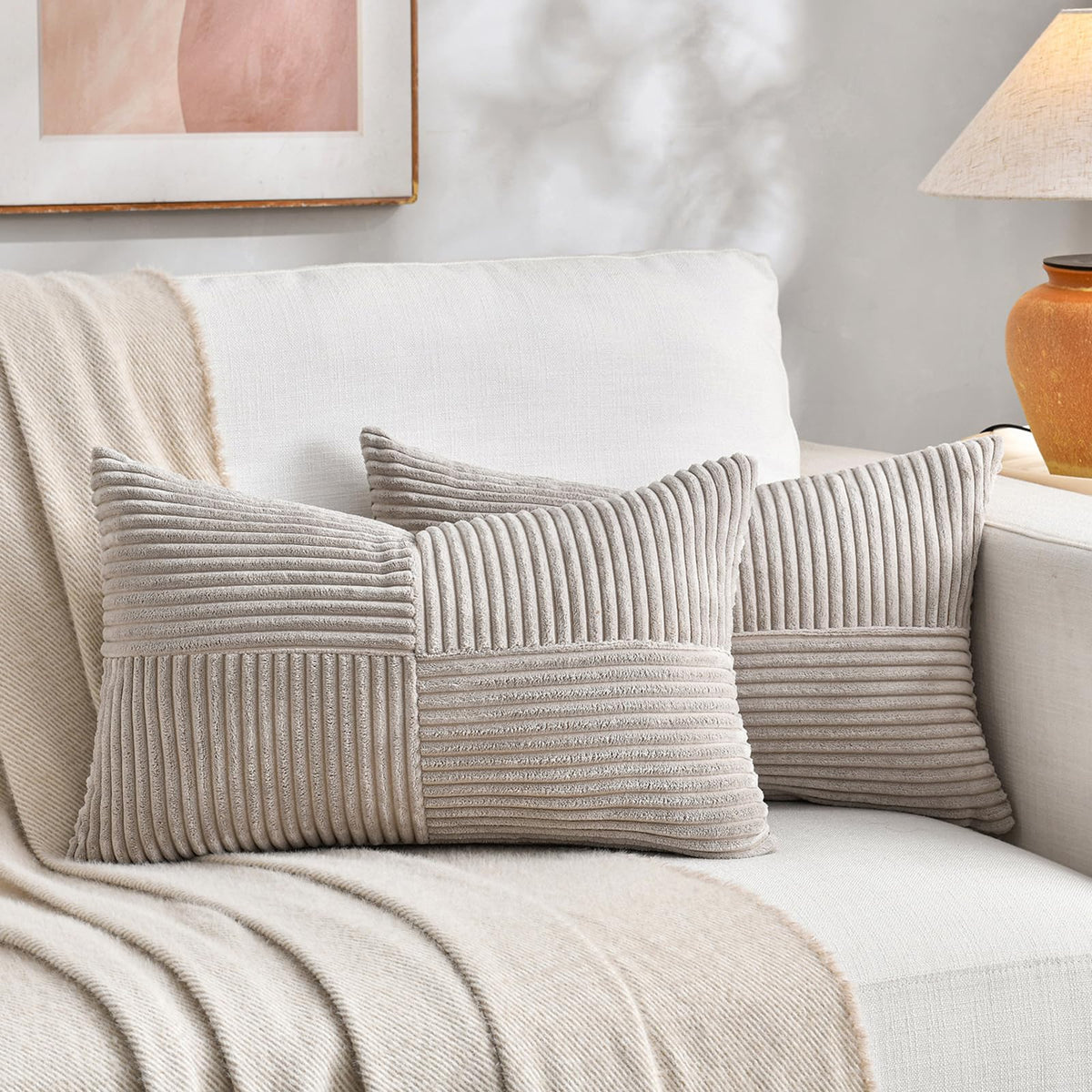 Fancy Homi 2 Packs Rust Boho Decorative Throw Pillow Covers 18x18 Inch for Couch Bed Sofa, Farmhouse Fall Home Decor, Soft Corss Corduroy Patchwork Textured Terracotta Accent Cushion Case 45x45 cm