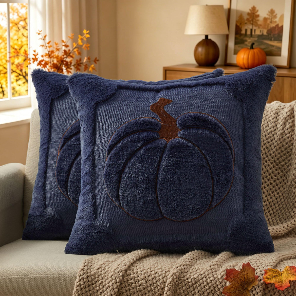 Allorry Fall Pillow Covers 18x18 2 Pack Beige Pumpkin Home Decor PT010A18