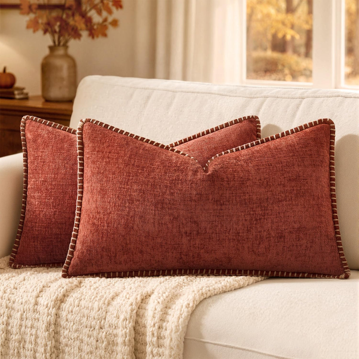 MIULEE Fall Decorative Couch Throw Pillow Covers 18x18 Inch Burnt Orange