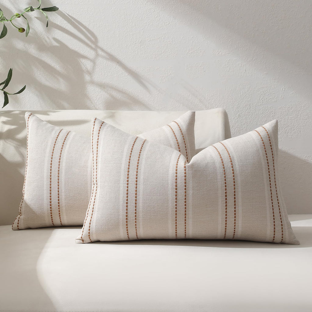 Hckot Decorative Throw Pillow Covers 20x20 Set of 2 Striped Pillow Covers