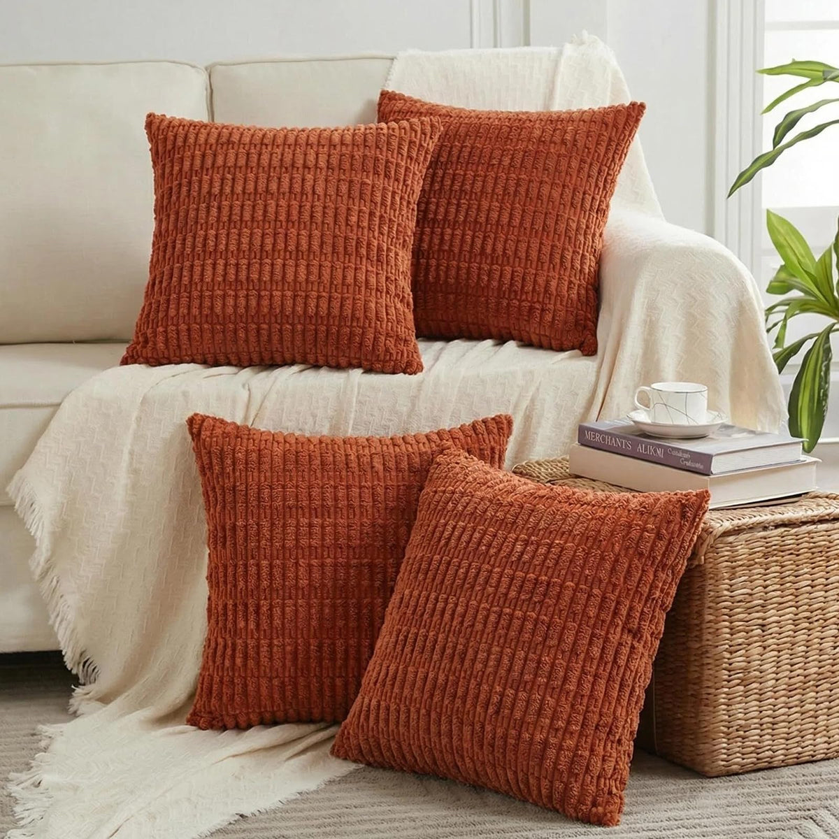 Fancy Homi 4 Packs Decorative Throw Pillow Covers for Living Room Couch Bed, Modern Farmhouse Boho Home Décor Accent Cushion Case, 18" x 18", Neutral