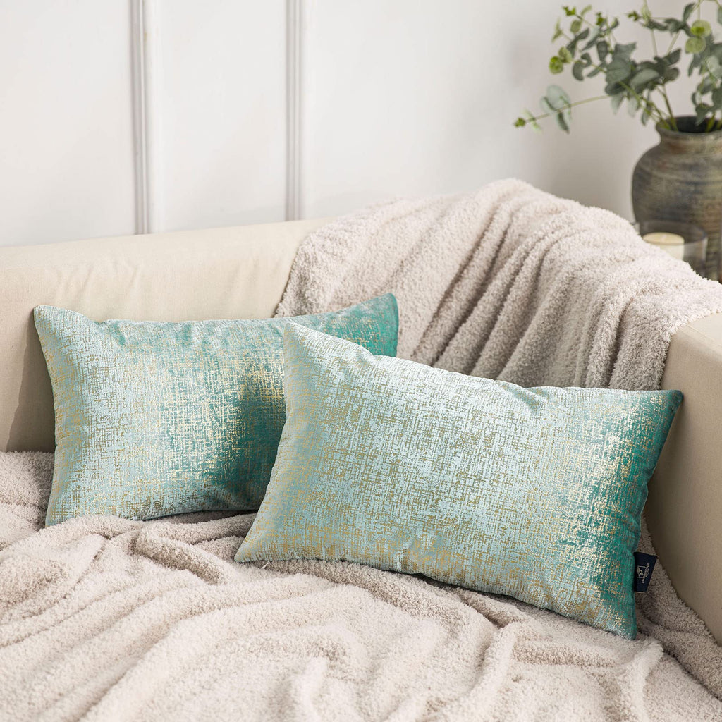 Phantoscope Pack of 2 Sparkling Velvet Geometric-pattern Throw Decorative Pillow Cover Soft Gold Glitter Square Cushion Cover Pillowcase for Couch Bed and Chair, Dark Brown, 18 x 18 inches, 45 x 45 cm