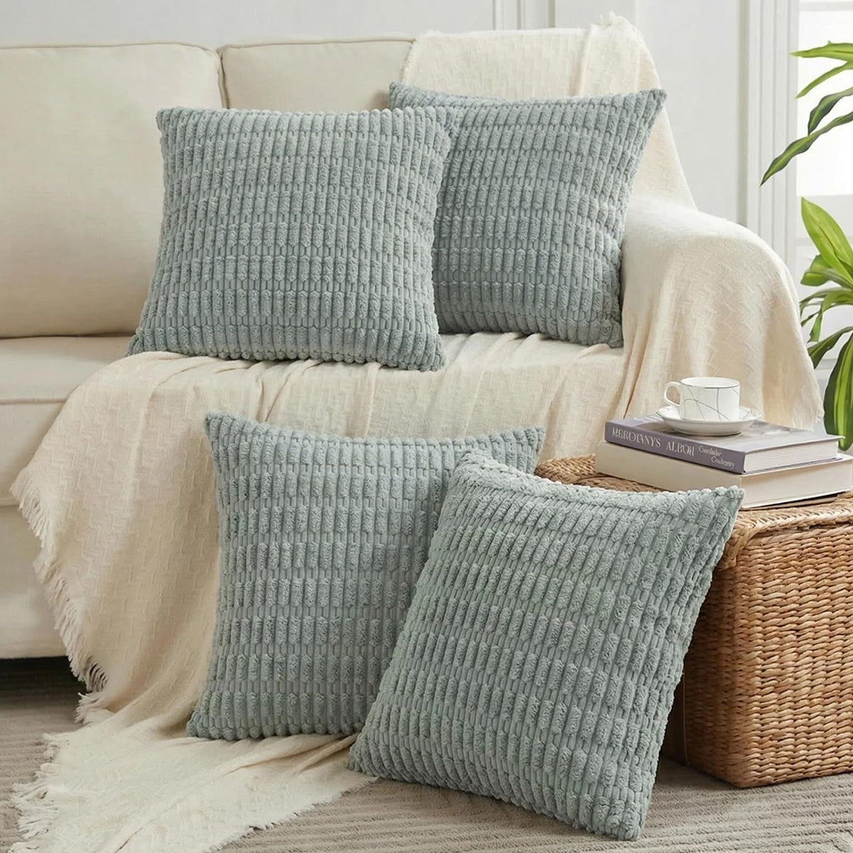 Fancy Homi 4 Packs Decorative Throw Pillow Covers for Living Room Couch Bed, Modern Farmhouse Boho Home Décor Accent Cushion Case, 18" x 18", Neutral