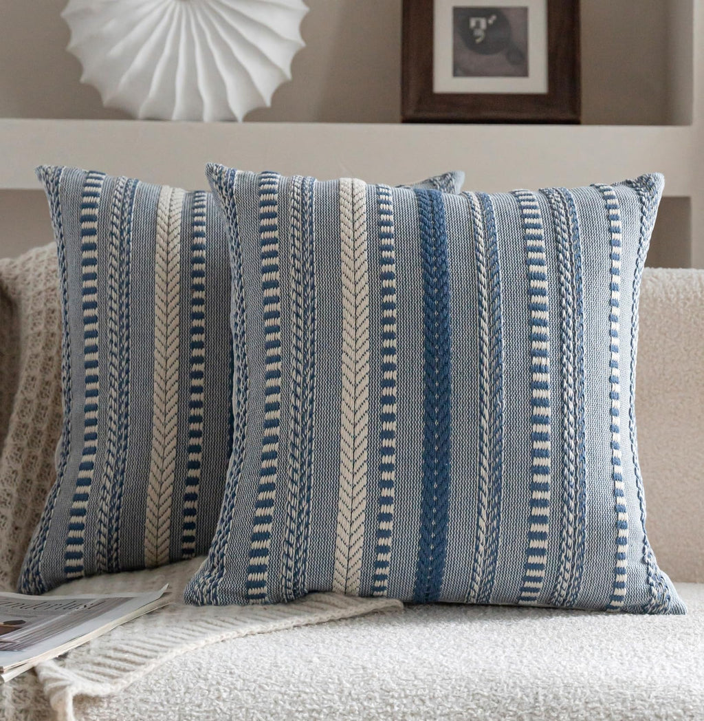 Cethom Boho Throw Pillow Covers 18x18 Inch Set of 2, Farmhouse Decorative Couch Pillow Cases, Navy Blue Accent Pillows of Bed, Sofa Bedroom Living Room Home Decor Cushion Cover