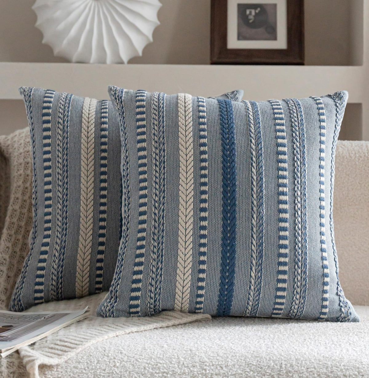 Cethom Boho Throw Pillow Covers 18x18 Inch Set of 2, Farmhouse Decorative Couch Pillow Cases, Navy Blue Accent Pillows of Bed, Sofa Bedroom Living Room Home Decor Cushion Cover