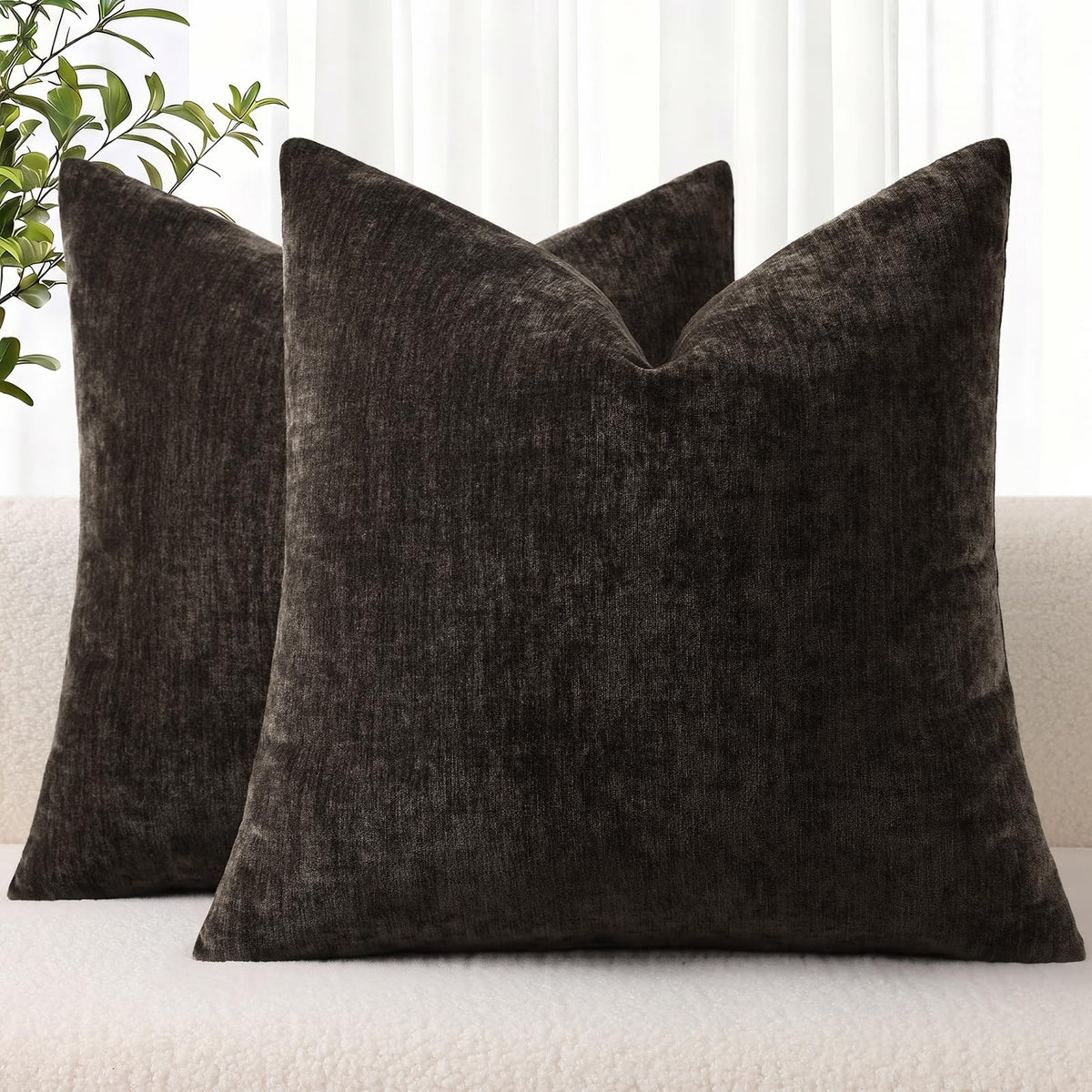 decorUhome Soft Chenille Moss Green Throw Pillow Covers 18X18 Set of 2