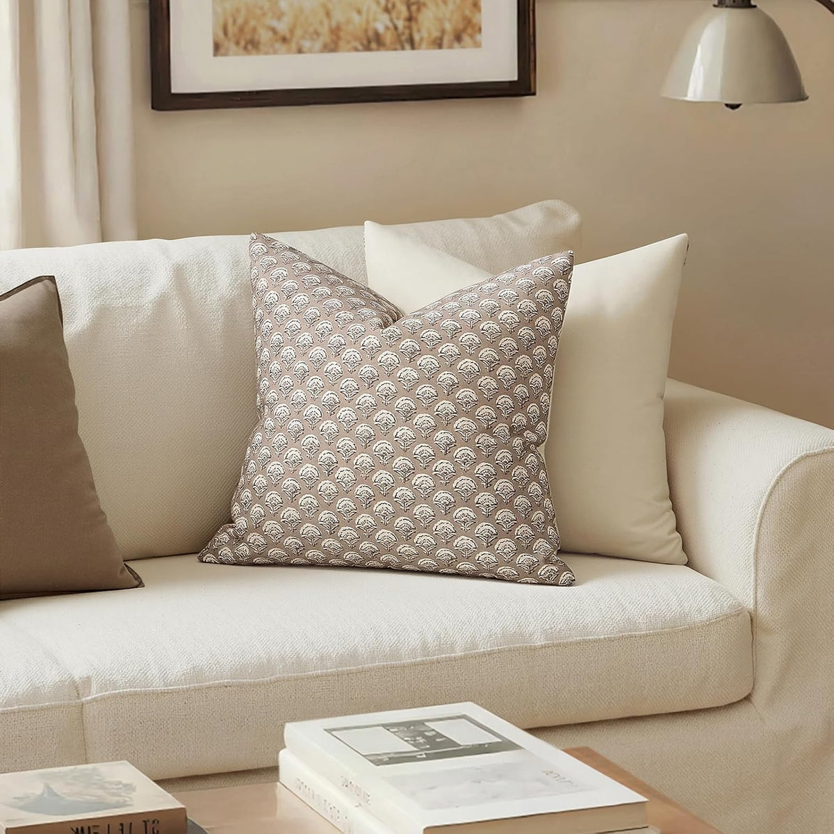 MIULEE Floral Print Decorative Pillow Covers 18x18, Light Taupe