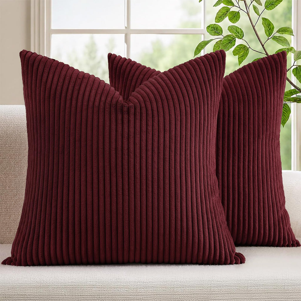 Mecatny Corduroy Fall Decorative Throw Pillow Covers 18x18 Set of 2 Khaki