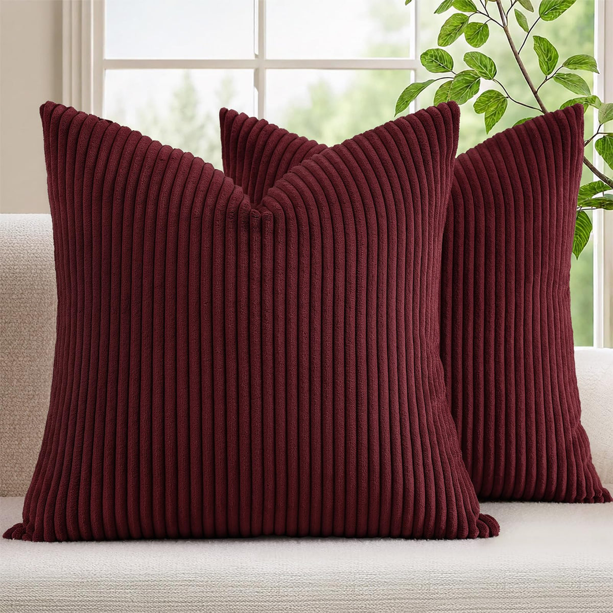 Mecatny Corduroy Fall Decorative Throw Pillow Covers 18x18 Set of 2 Khaki