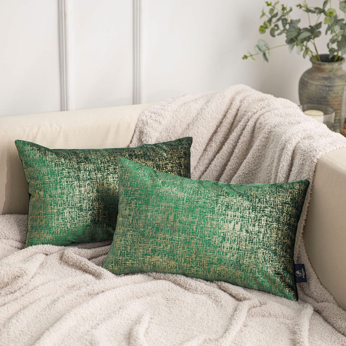 Phantoscope Pack of 2 Sparkling Velvet Geometric-pattern Throw Decorative Pillow Cover Soft Gold Glitter Square Cushion Cover Pillowcase for Couch Bed and Chair, Dark Brown, 18 x 18 inches, 45 x 45 cm