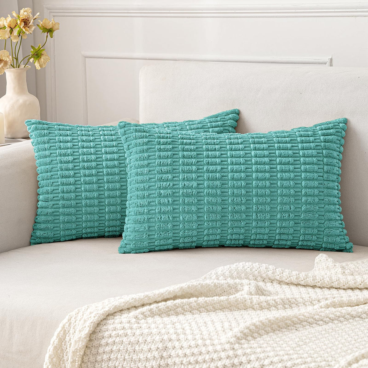 MIULEE Fall Corduroy Decorative Throw Pillow Covers 18x18 Rust Pack of 2
