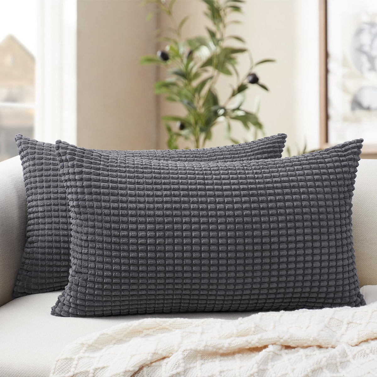 Softalker Corduroy Decorative Throw Pillow Covers 18x18, Set of 2, Beige