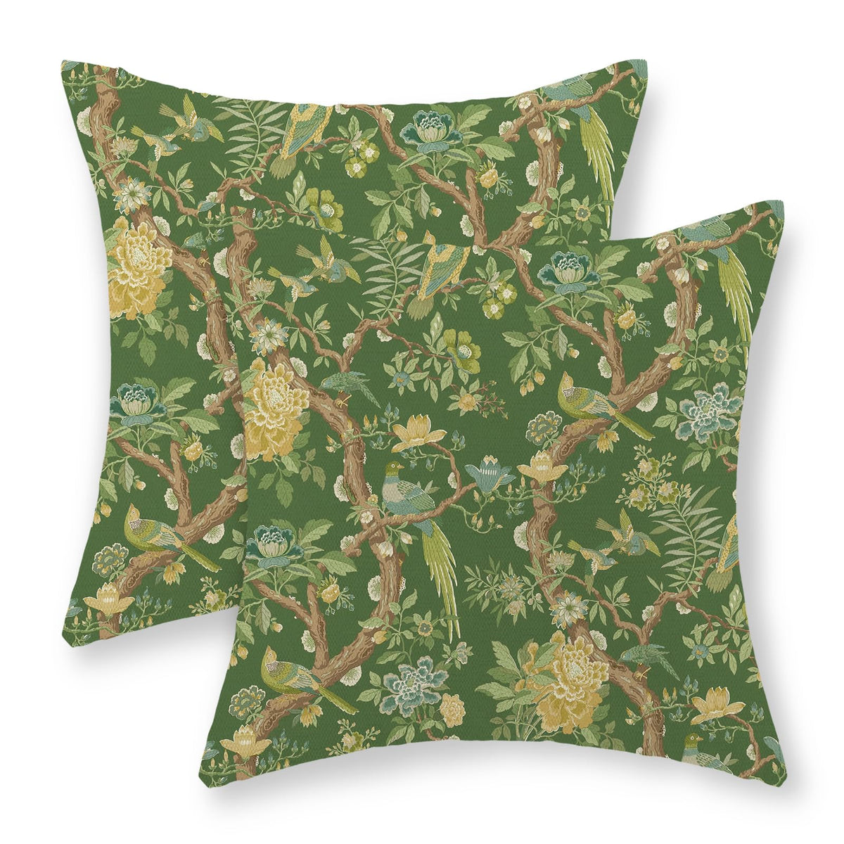 Chinoiserie Pillow Covers 18x18 Set of 2 Blue Green Bird Floral Throw Pillows Vintage Blue Flowers Decorations Outdoor Pillowcase Chinoiserie Decor Farmhouse Linen Cushion Case for Couch Home