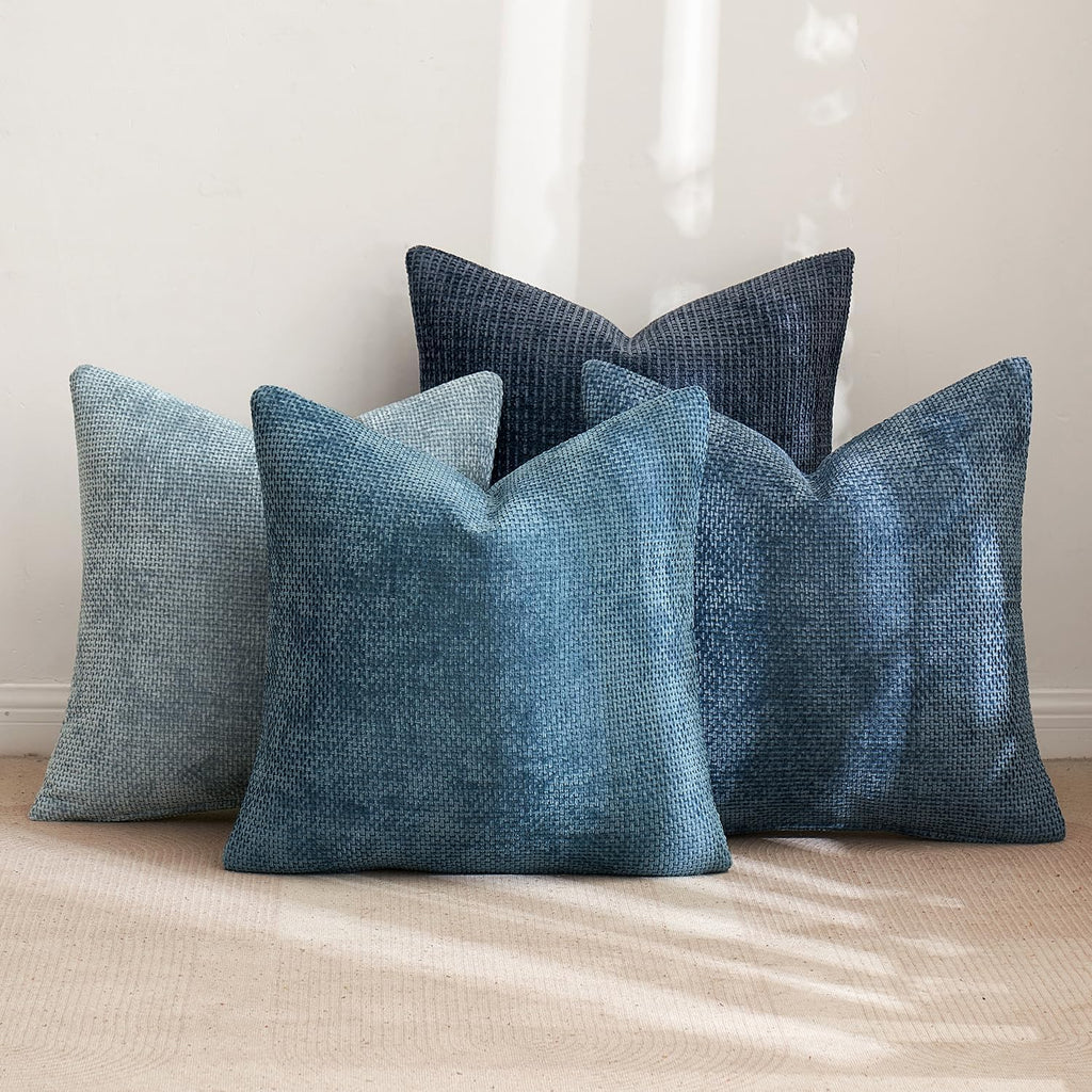 MIULEE Soft Decorative Chenille Pillow Covers Blue Series 18x18 Pack of 4
