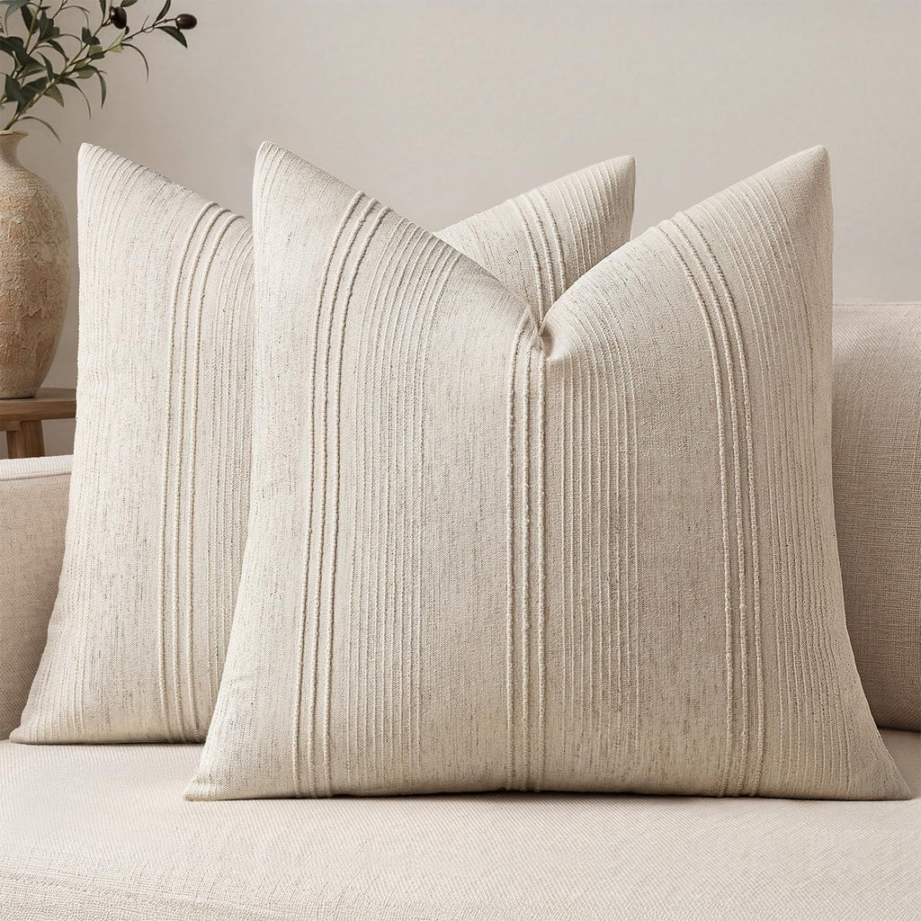 MIULEE Decorative Striped Throw Pillow Covers 20x20 Inch Olive Green 2 Pack