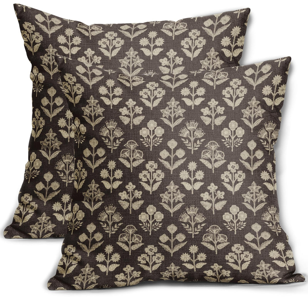 Blue Green Block Print Pillow Covers 18x18 Inch Set of 2, Vintage Floral Spring Decorative Throw Pillow Cases Boho Cushion Covers Rustic Decoration Gift Farmhouse Sofa Couch Bed Decor