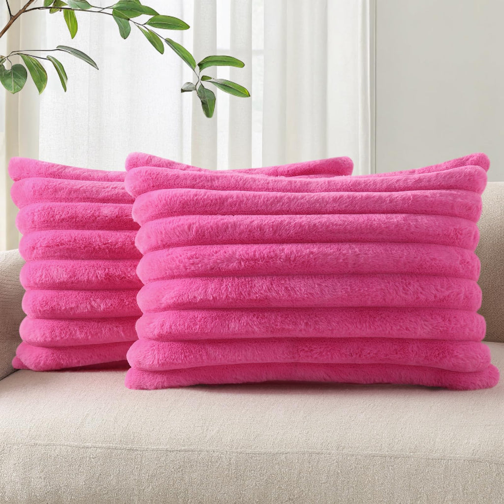 Pallene Faux Fur Decorative Throw Pillow Covers 18x18 Set of 2, Cream White