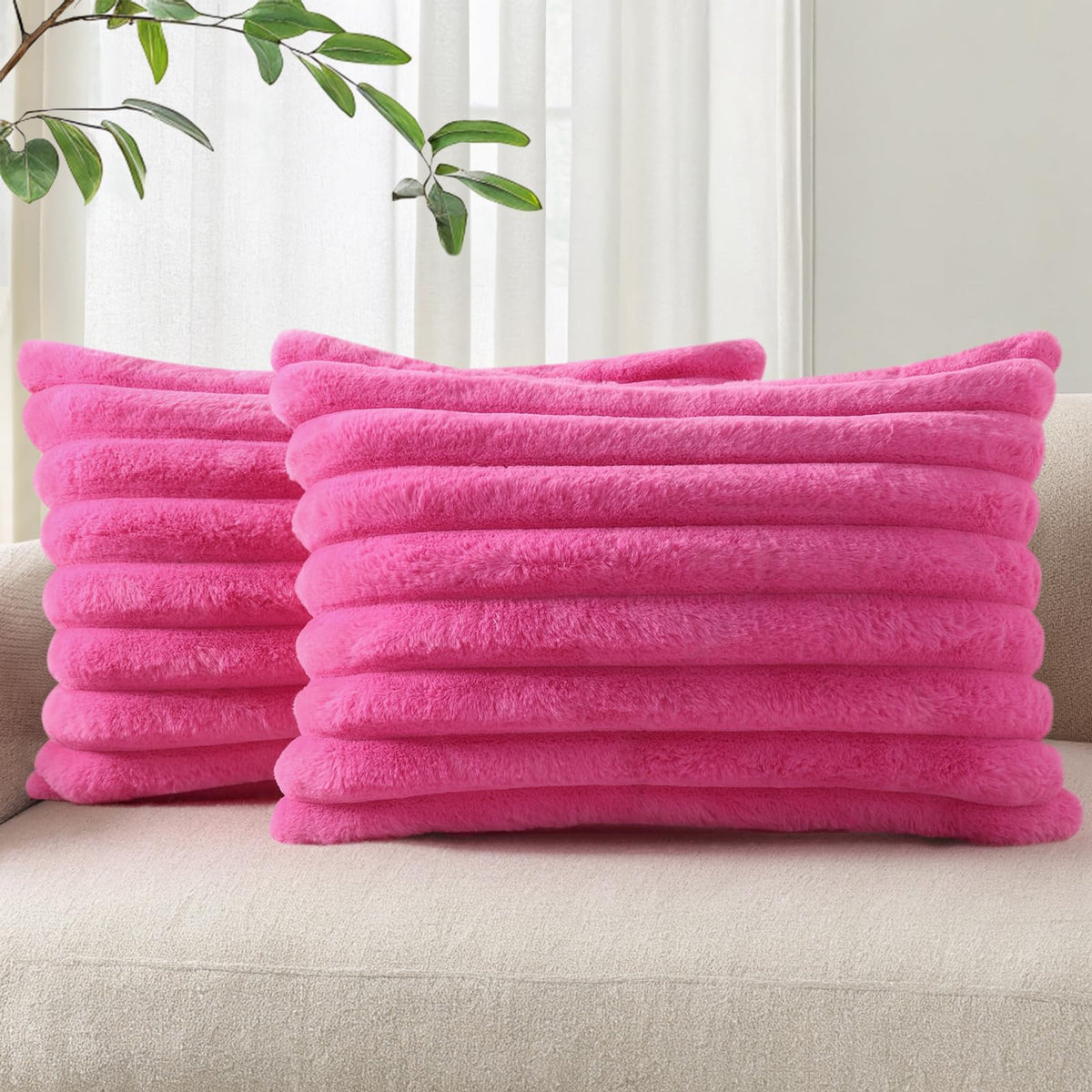Pallene Faux Fur Decorative Throw Pillow Covers 18x18 Set of 2, Cream White