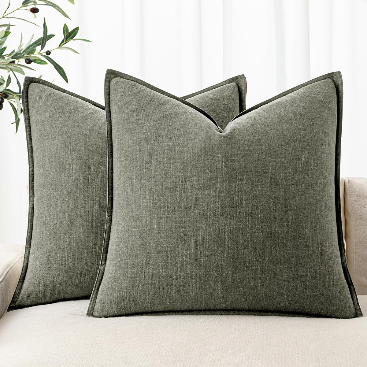 MIULEE Decorative Linen Euro Sham Pillow Covers 22x22 Inch Natural Beige
