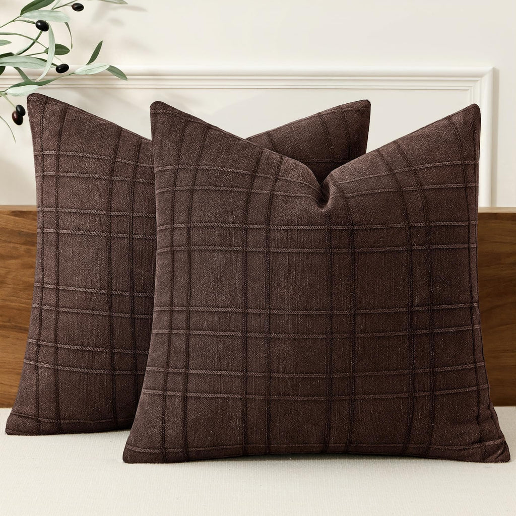 MIULEE Linen Plaid Pillow Covers Decorative 20x20 Natural Beige