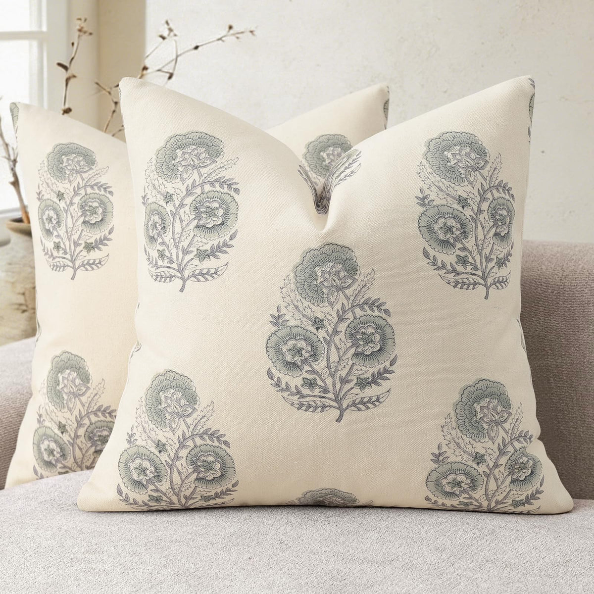 Vintage Floral Print Fall Pillow Covers 20x20 Set of 2 Patterned Accent Decorative Cushion Covers Modern Farmhouse Throw Pillow Covers for Sofa Couch Chair Bed Living Room Home Decor, Light Brown