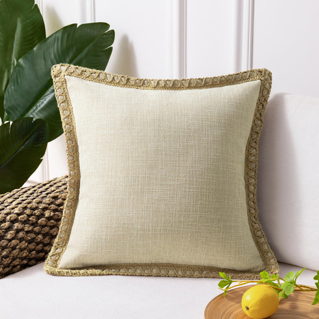 Phantoscope Pack of 2 Farmhouse Decorative Solid Throw Decorative Pillow Cover Burlap Linen Trimmed Tailored Edges Navy Blue 18 x 18 inches, 45 x 45 cm