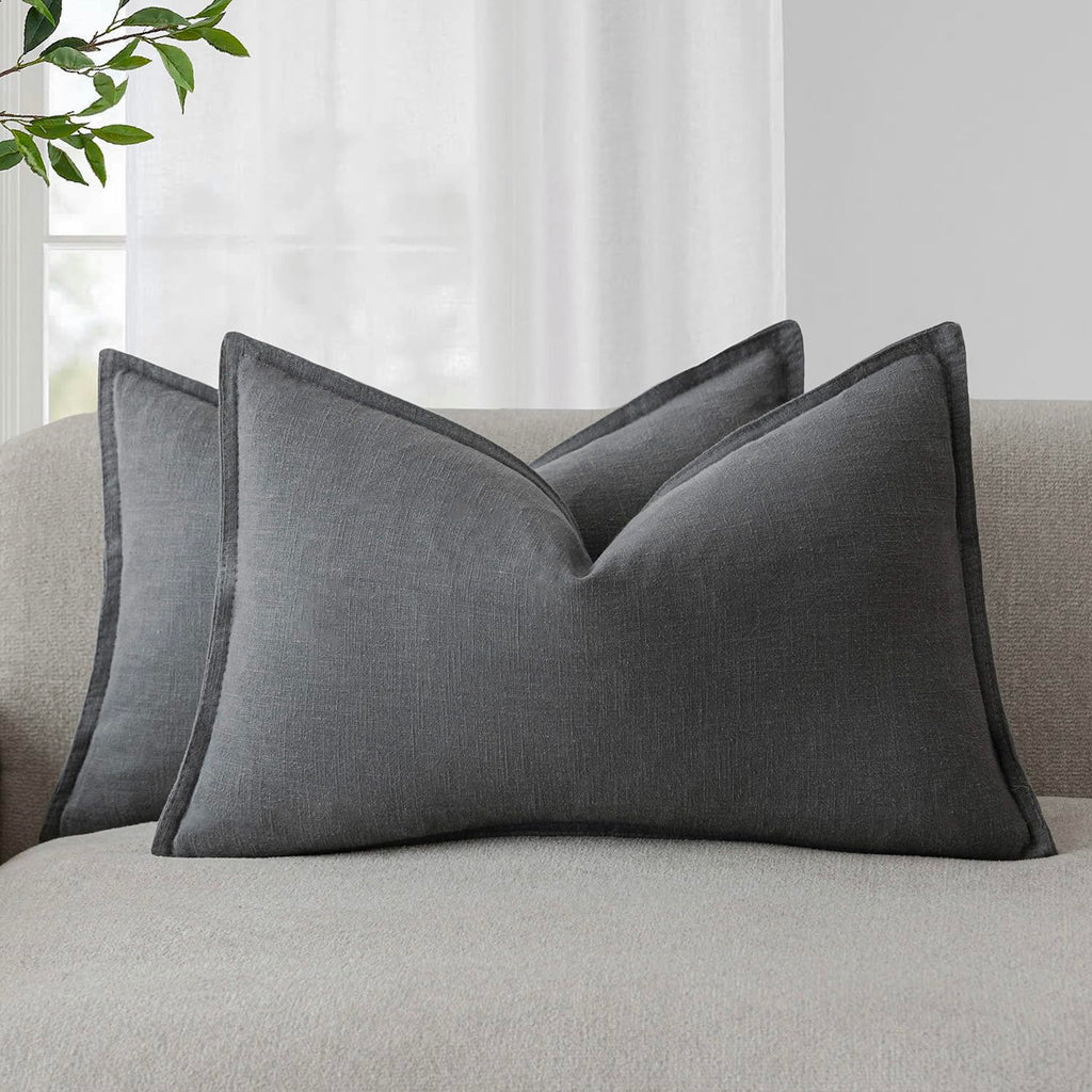 Foindtower Linen Solid Decorative Throw Pillow Covers 20x20 Natural Beige