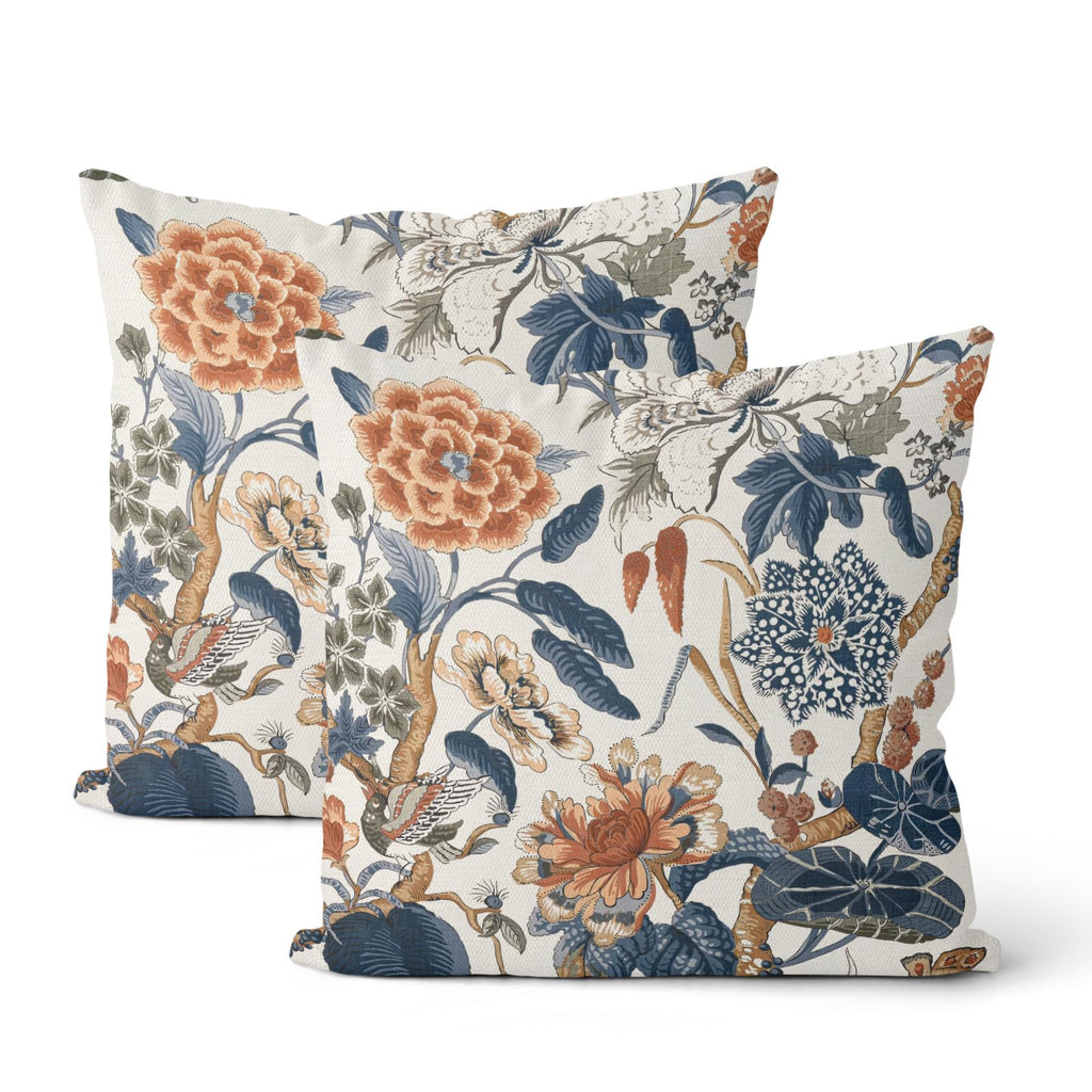 Floral Outdoor Pillow Covers 18x18 Inch Set of 2 Blue Green