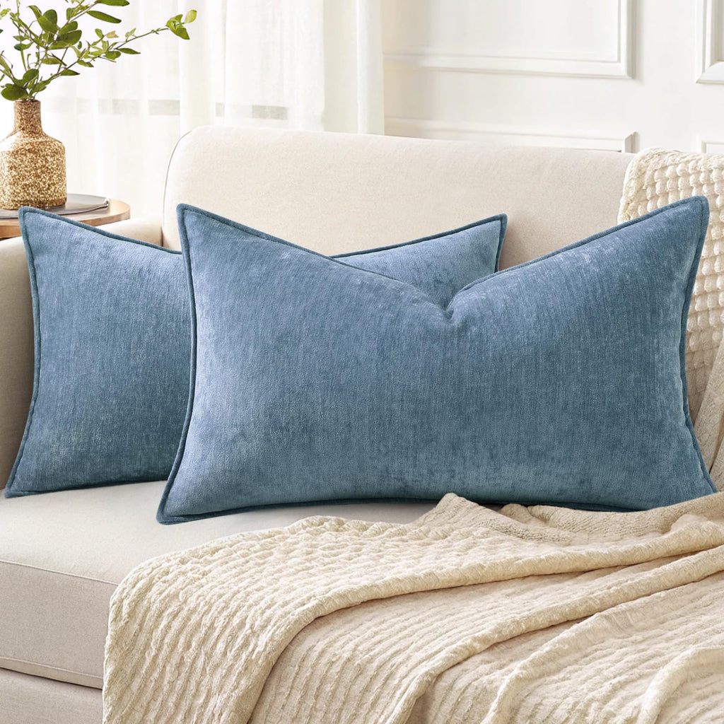 decorUhome Chenille Beige Velvet Throw Pillow Covers 18x18 Set of 2